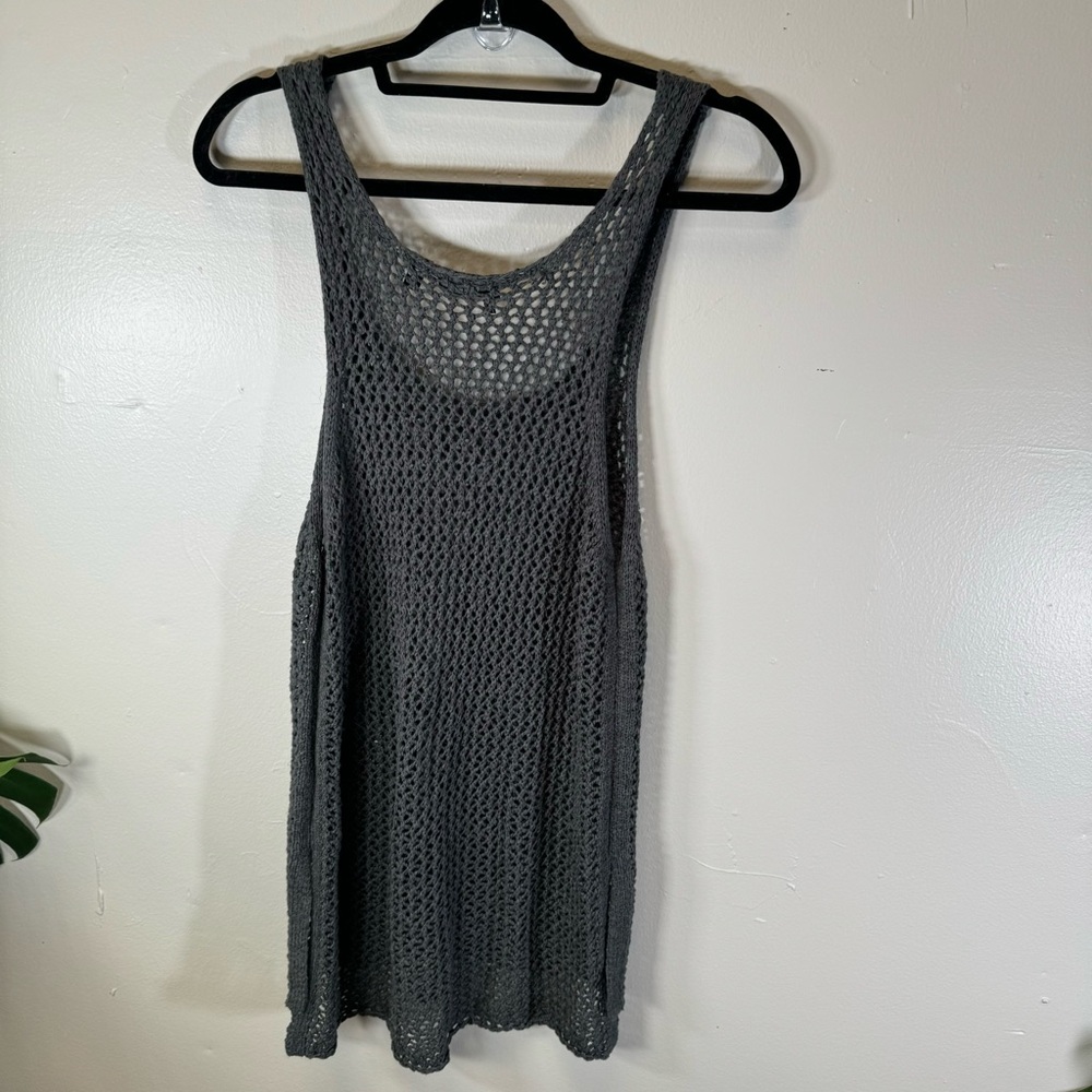 DEX blue gray knit mesh tank top mini dress large beach coverup